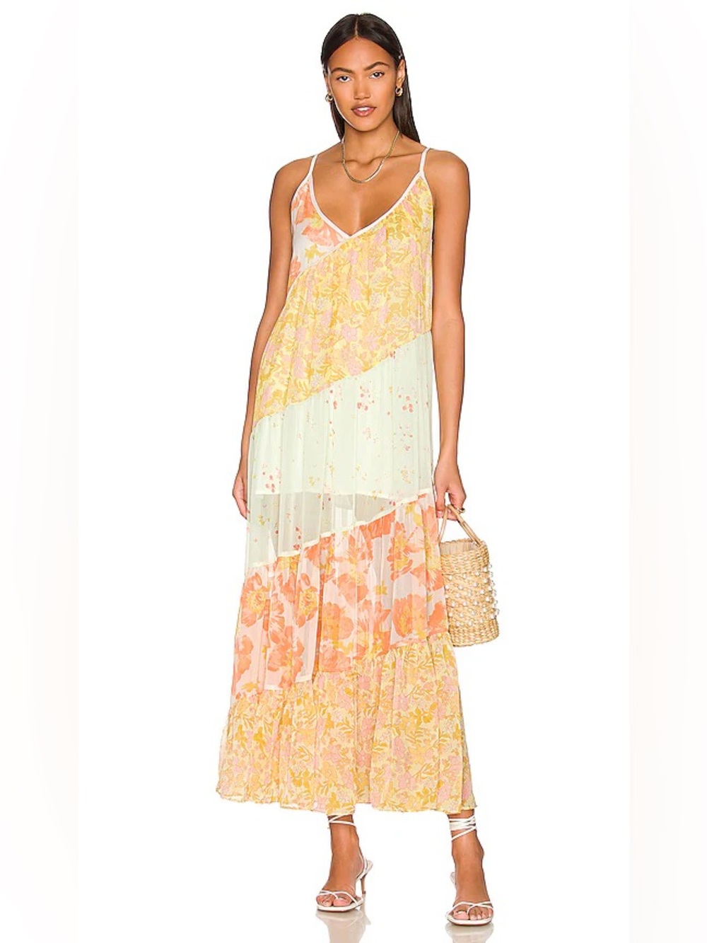 Free People Luna Grace Maxi Dress Floral Tiered Sundress XS